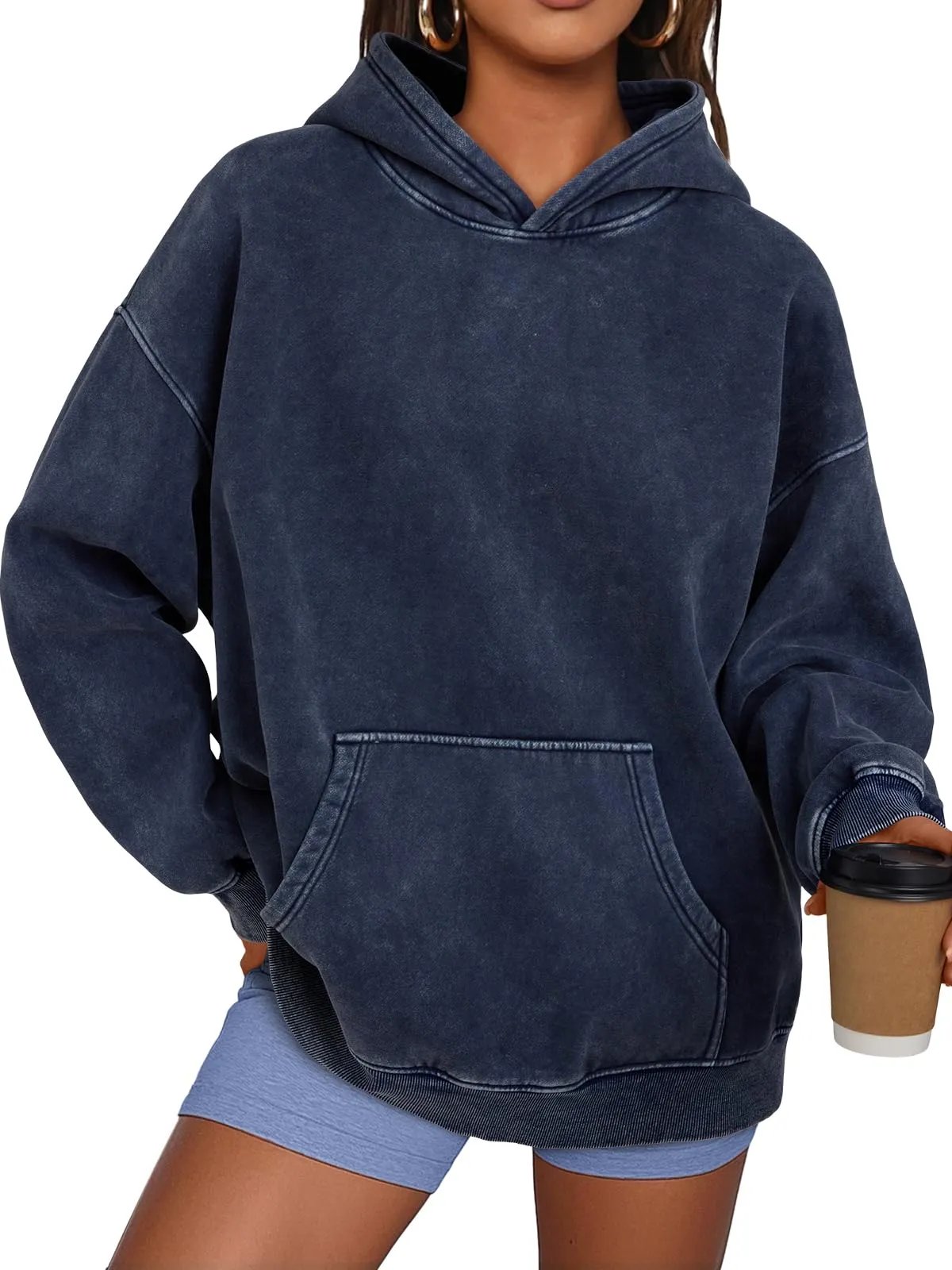 Oversized Acid Wash Hoodie Pullover