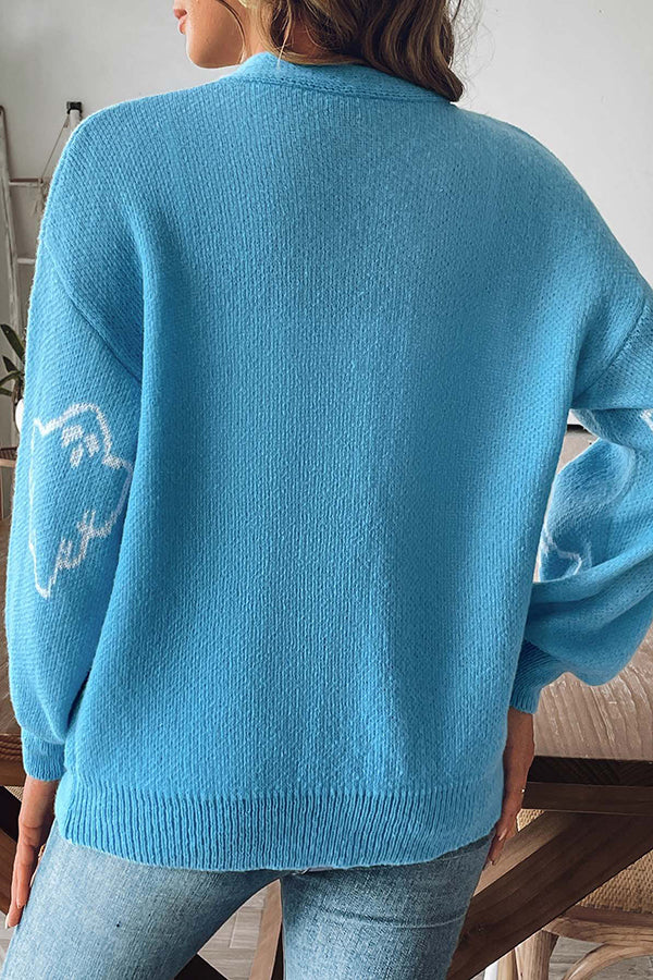 Cozy Halloween Ghost Knit Button-Down Sweater
