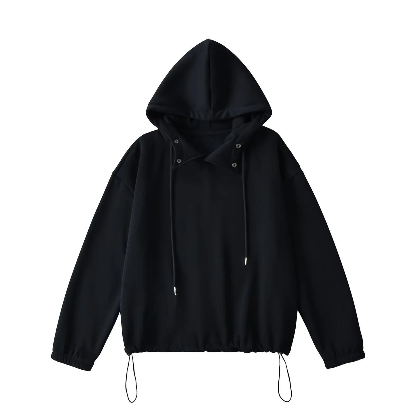 CozyNest™ - Button Detail Half Collar Loose Hoodie