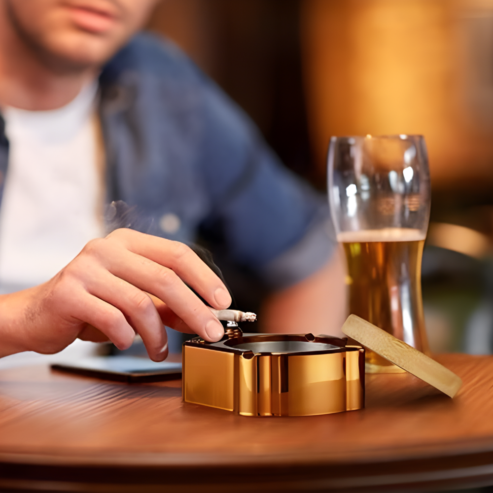 AshKeeper™ - Sleek Metal Ashtray with Built-in Lighter