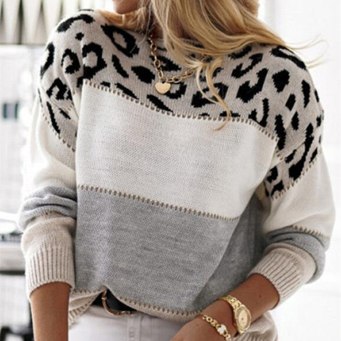Cozy Leopard Print Sweater Knit Pullover