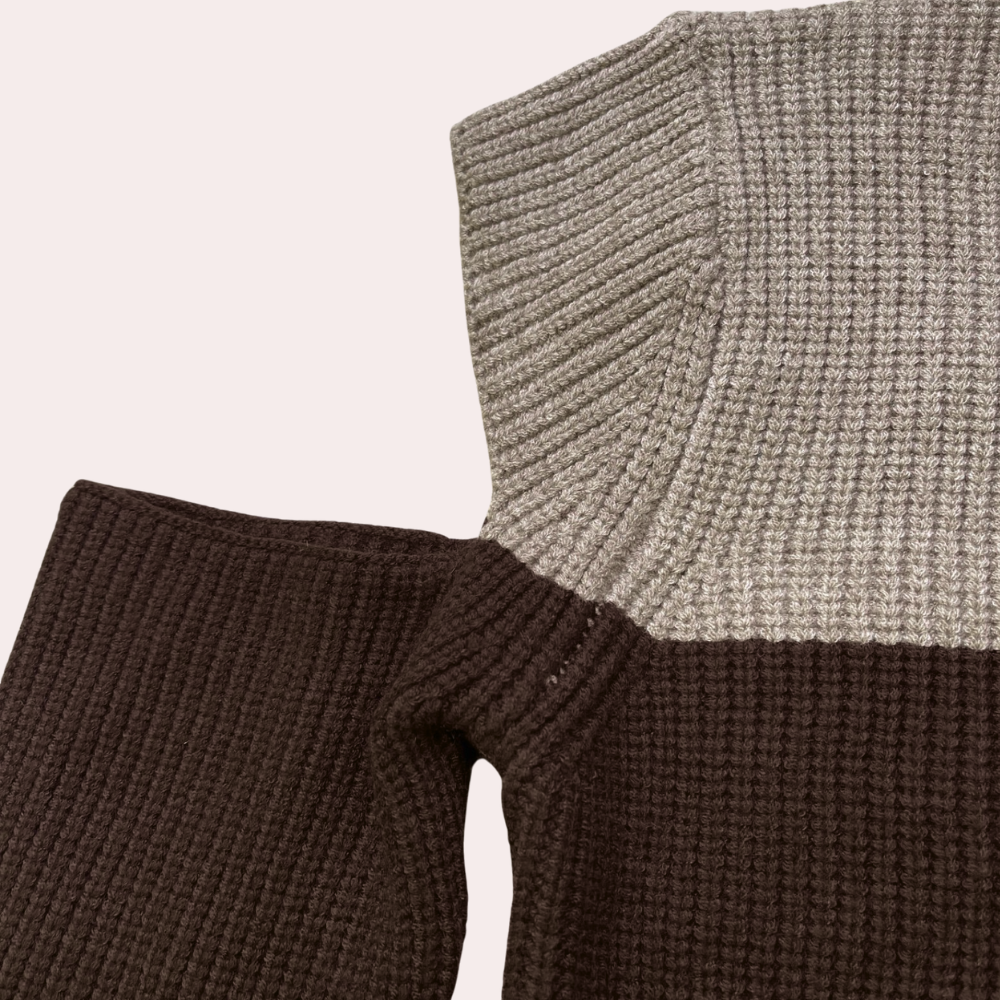 Two-Tone Knit Sweater with Cut-Out Sleeves