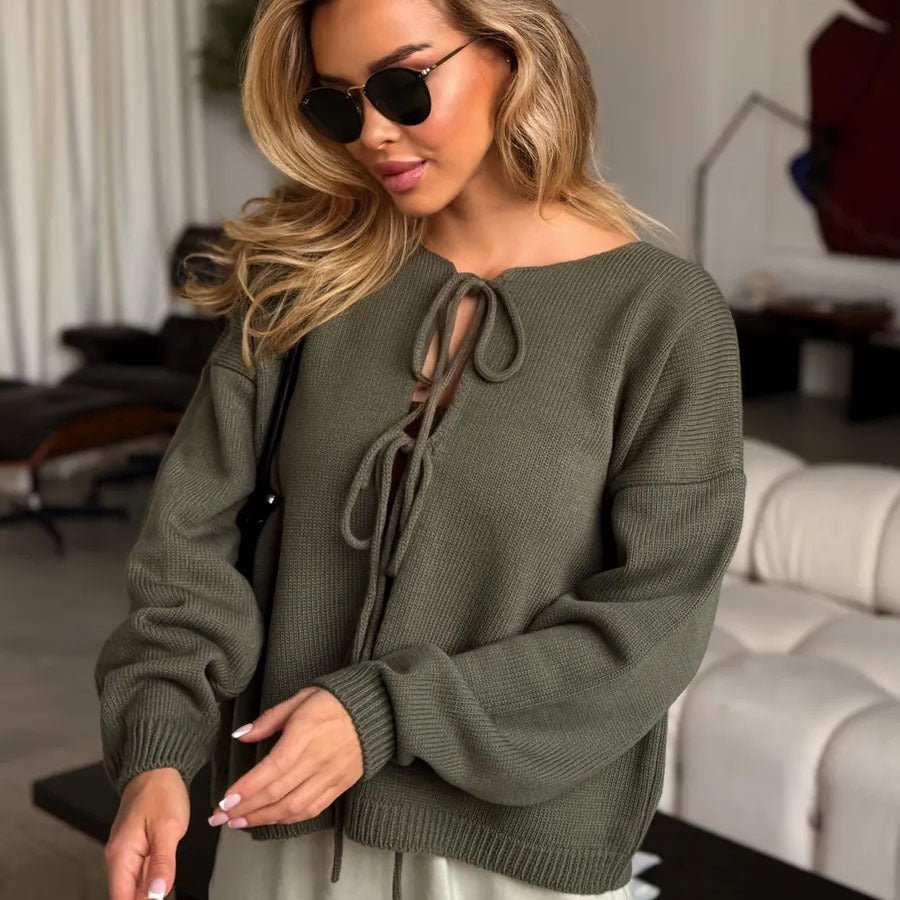 Chic Lace-Up Short Cardigan Sweater