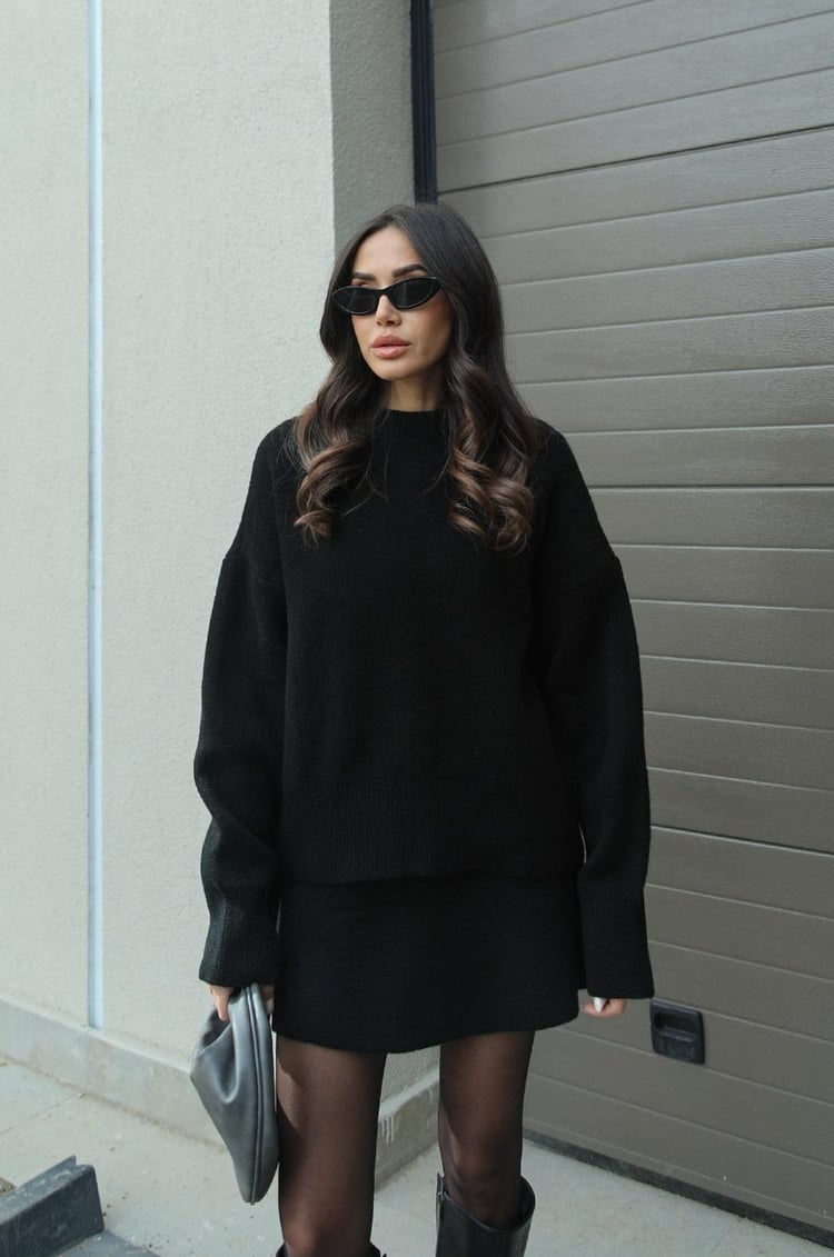 Chic Knit Sweater & Mini Skirt Set for Cozy Fall Style