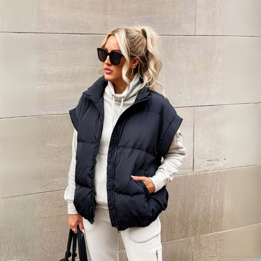 Women's Quilted Padded Vest with Stand-Up Collar
