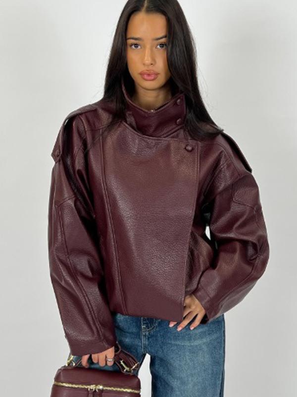 Women’s Asymmetric Stand Collar Leather Jacket