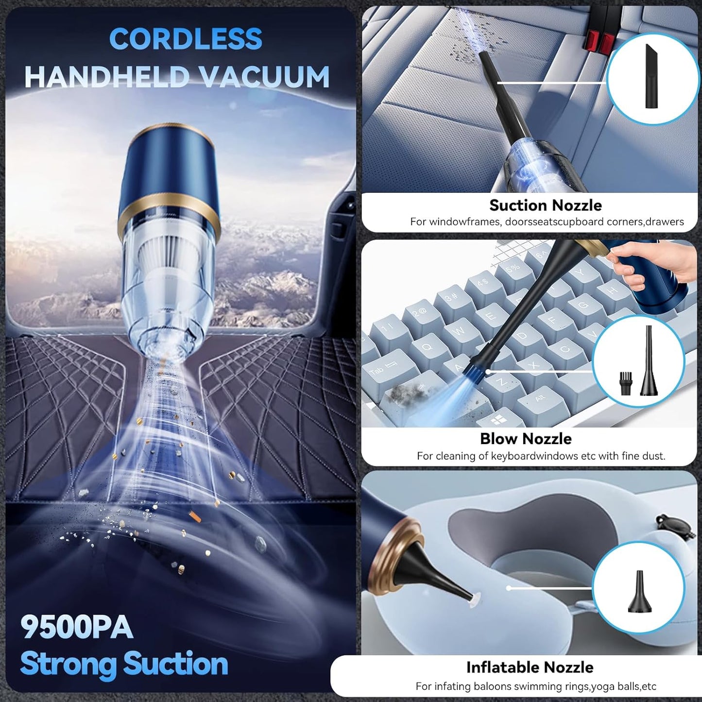 Portable Cordless Mini Vacuum Cleaner and Air Duster for Car and Home