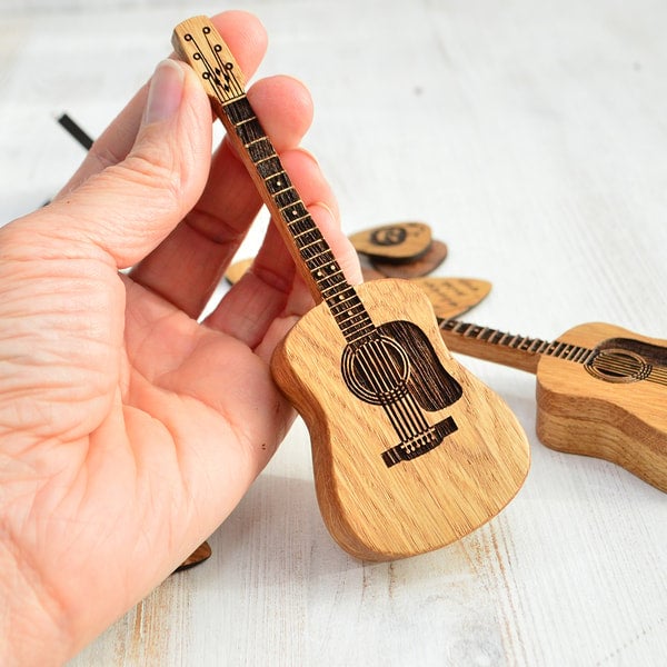 Handcrafted Wooden Guitar Pick Holder with Display Stand