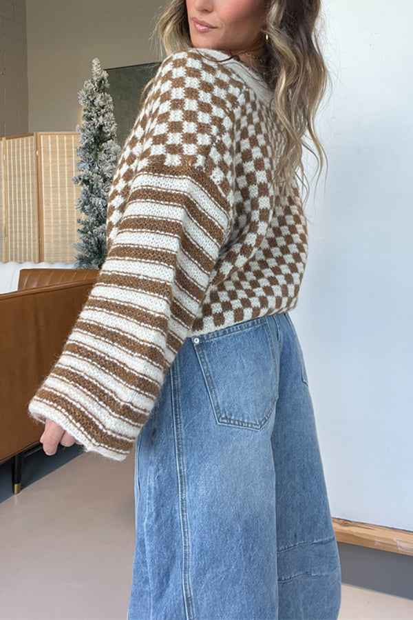 Plaid Striped Lightweight Knit Cardigan