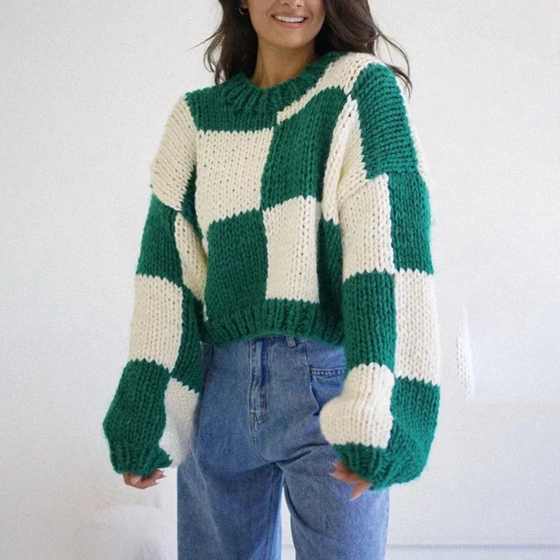 Cozy Plaid Cropped Sweater