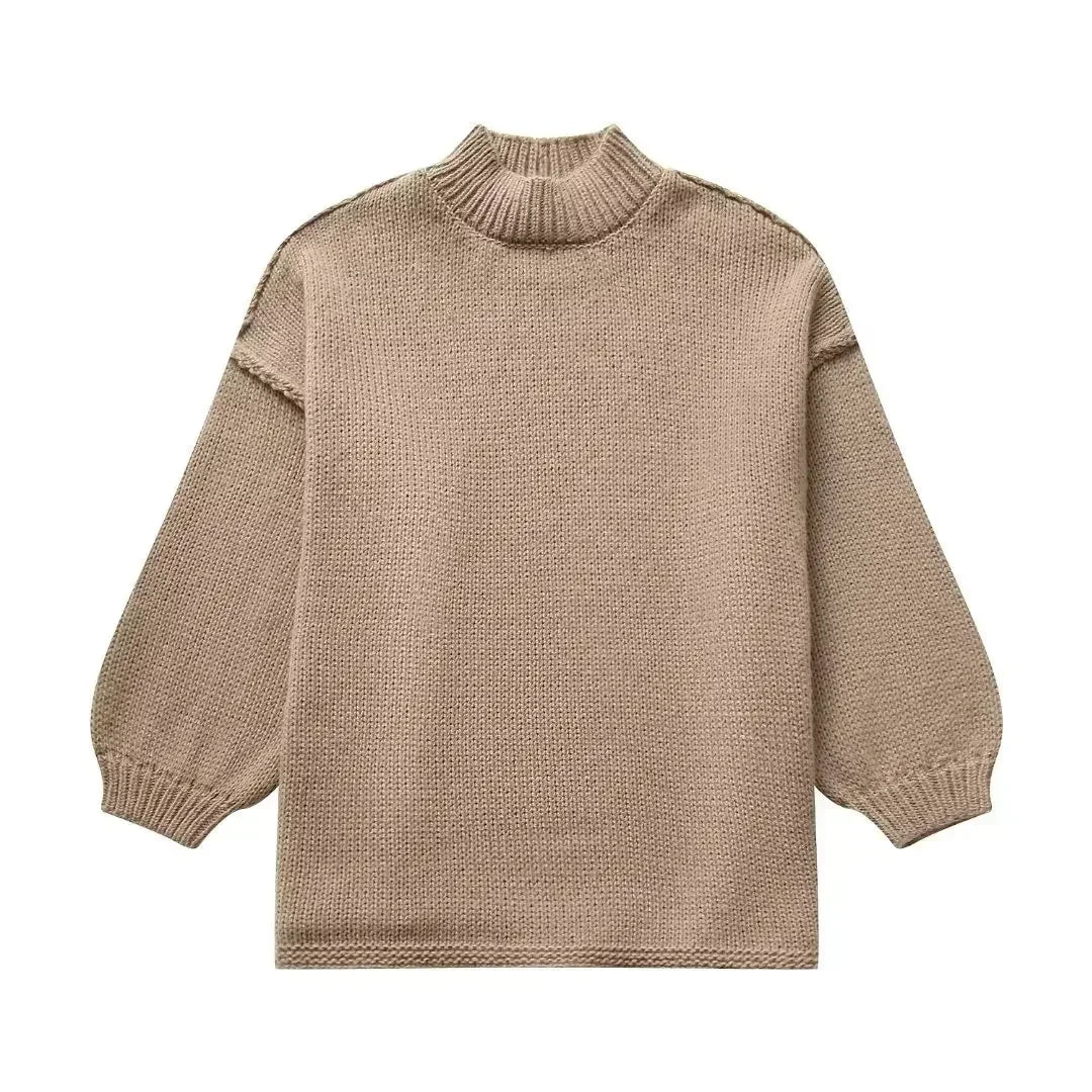 Cozy Knit Turtleneck Sweater with Puff Sleeves