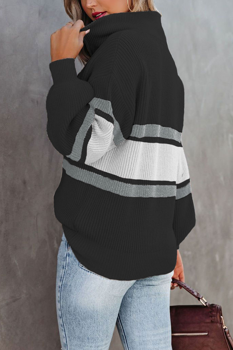 Cozy Casual Patchwork Zipper Collar Sweater