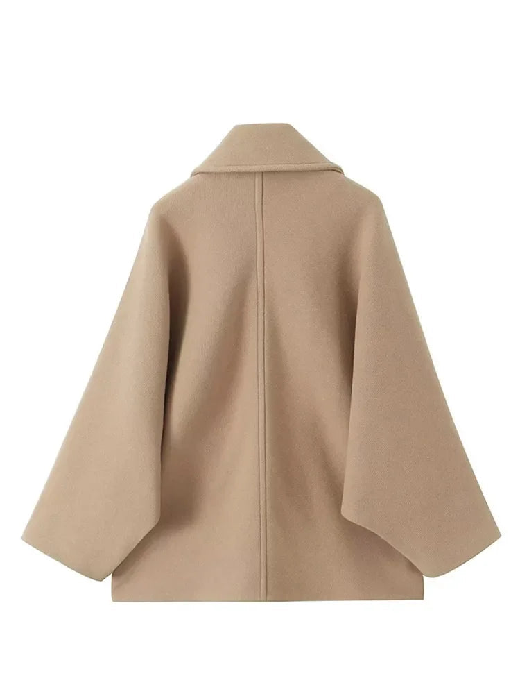 Oversized Turn-Down Collar Jacket with Side Pockets