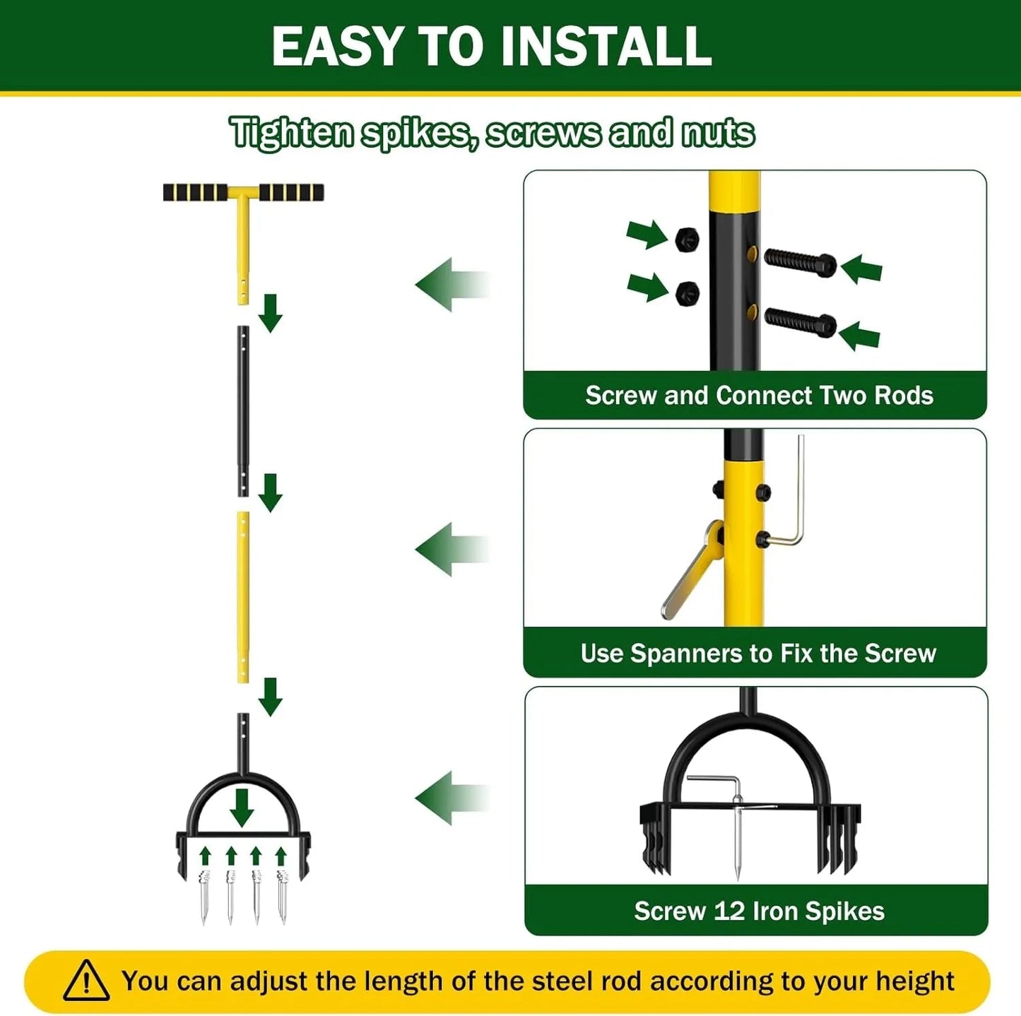 GreenPro™ - Manual Lawn Aerator with Carbon Steel Spikes for Healthy Garden