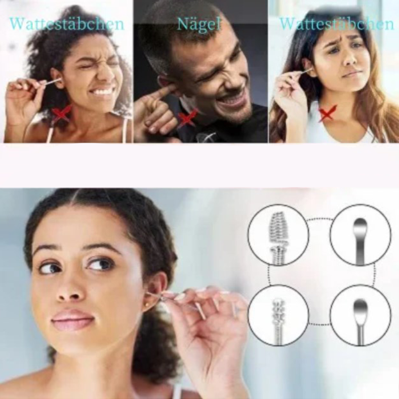 Portable Stainless Steel Ear Pick Set with Spiral Tools
