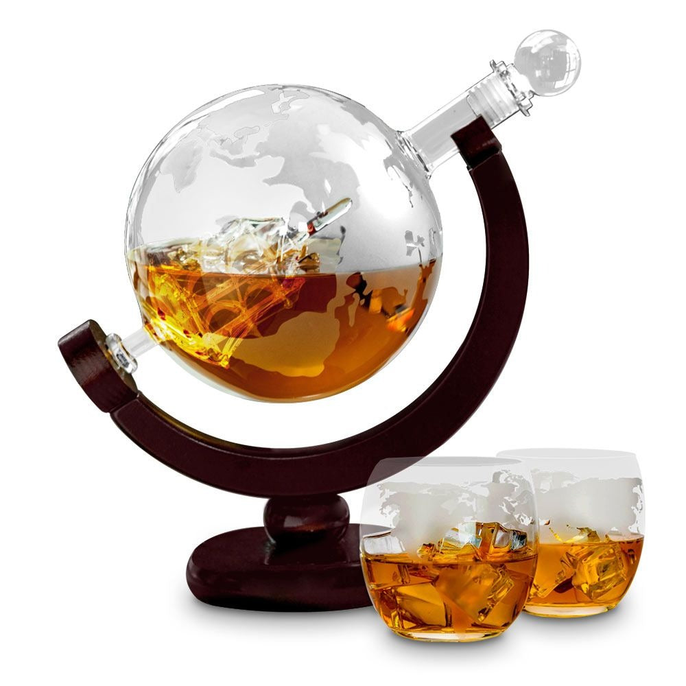 Vintage Globe Whiskey Decanter Set with Elegant Glasses