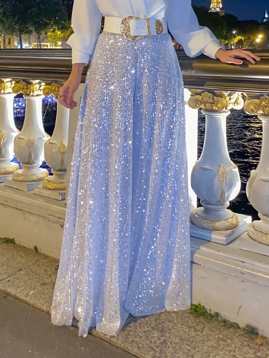 Sequin Wide Leg Pants & V-Neck Shirt Set