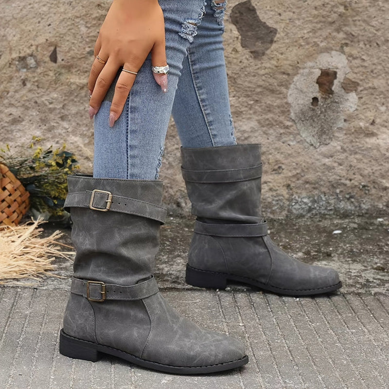 Chic Leather Ankle Boots with Buckle Detail