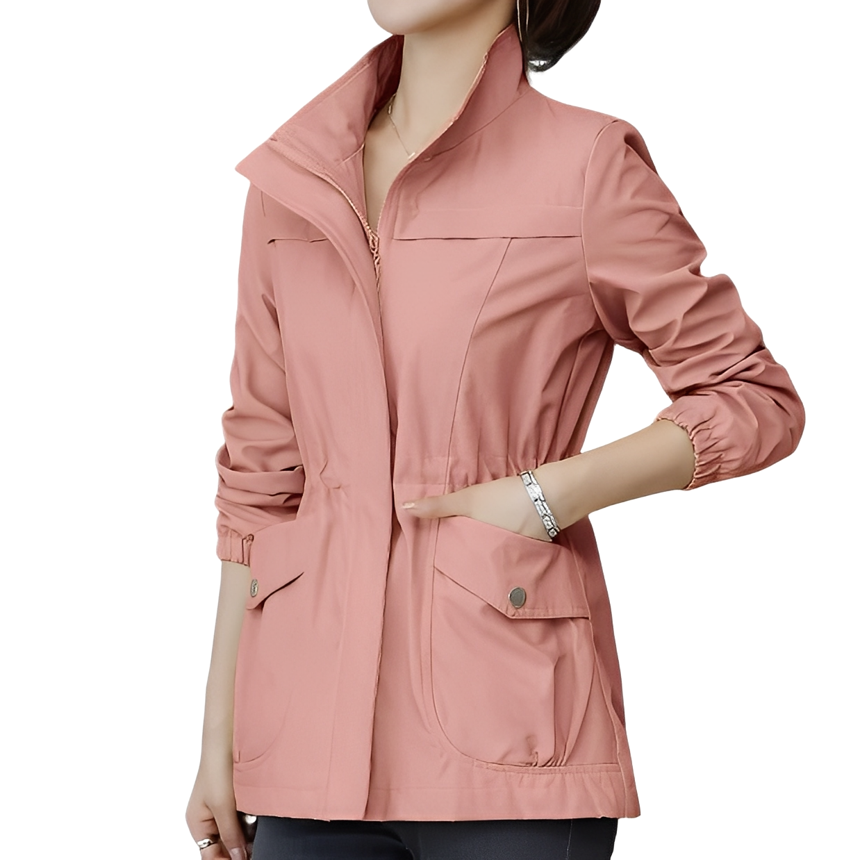 Chic Lightweight Women's Jacket with Adjustable Waist Detail