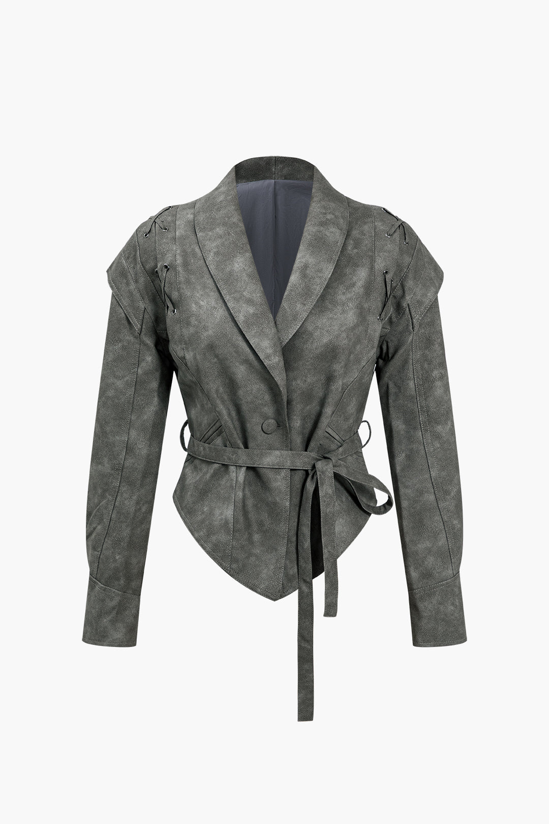 Sleek Faux Leather Tie-Front Jacket