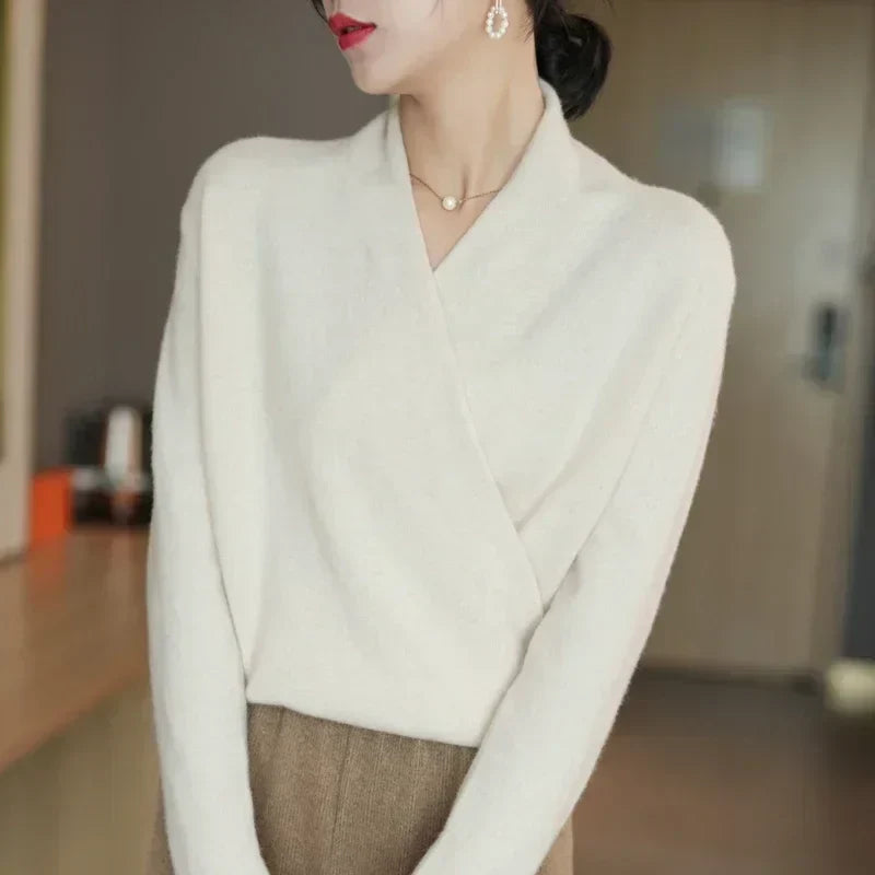 Cashmere Luxe - Elegant Crossed Sweater for Women