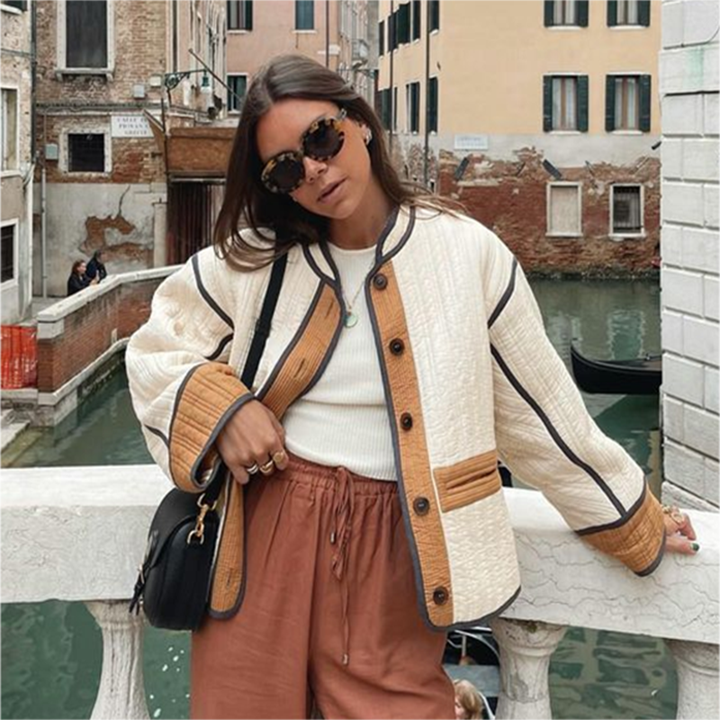 Cozy Transitional Women's Jacket with Button Detail