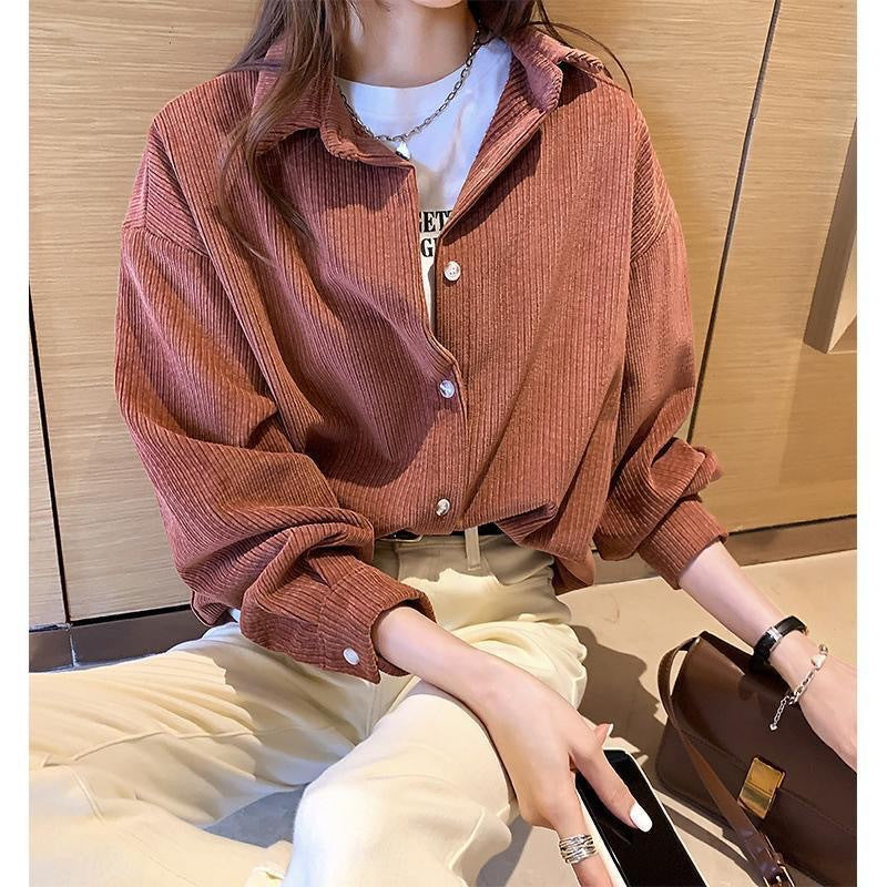 Cozy Corduroy Button-Up Shirt for Women