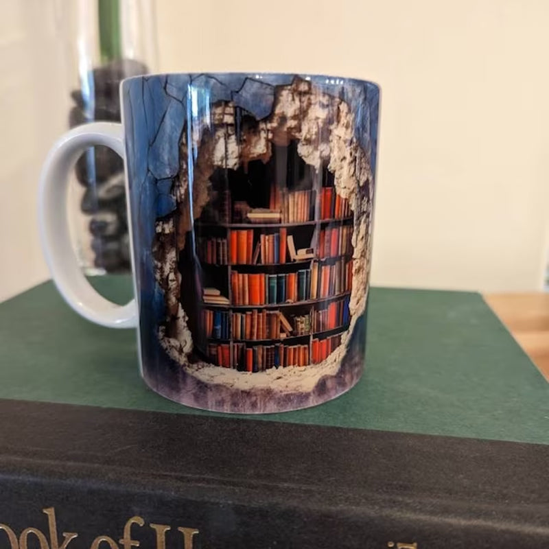 Ceramic 3D Bookshelf Mug for Book Lovers