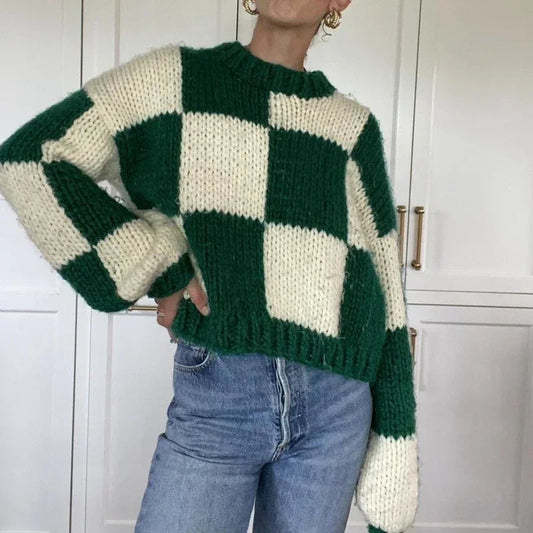 Cozy Plaid Cropped Sweater