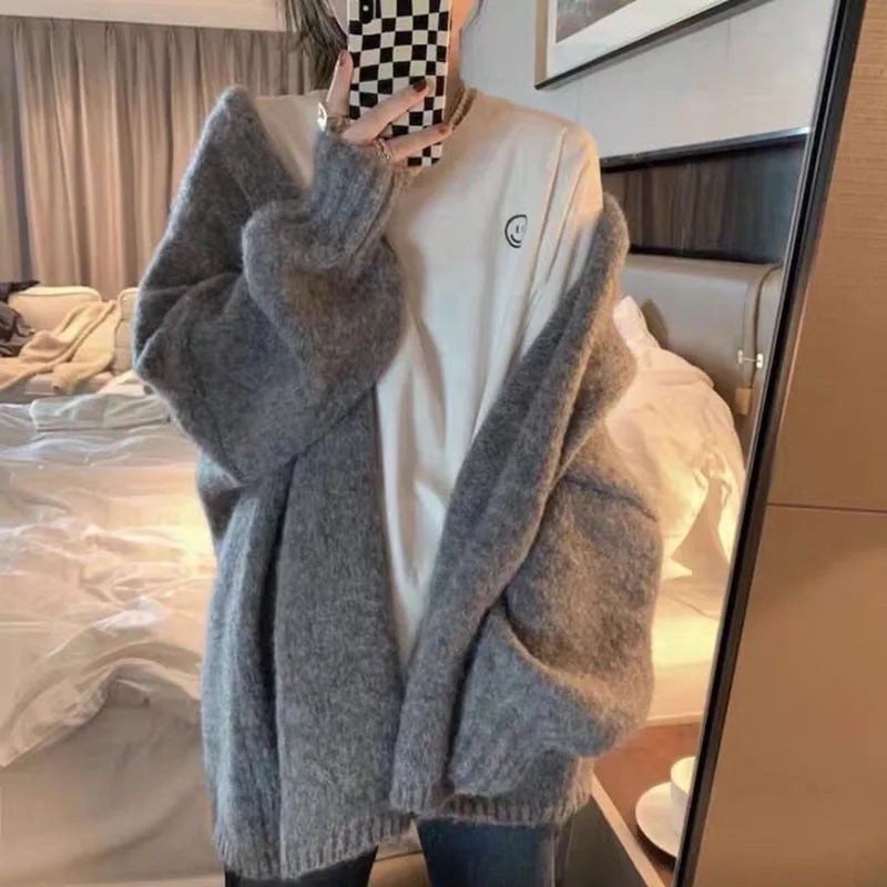 Cozy Oversized Knit Cardigan with Button Closure