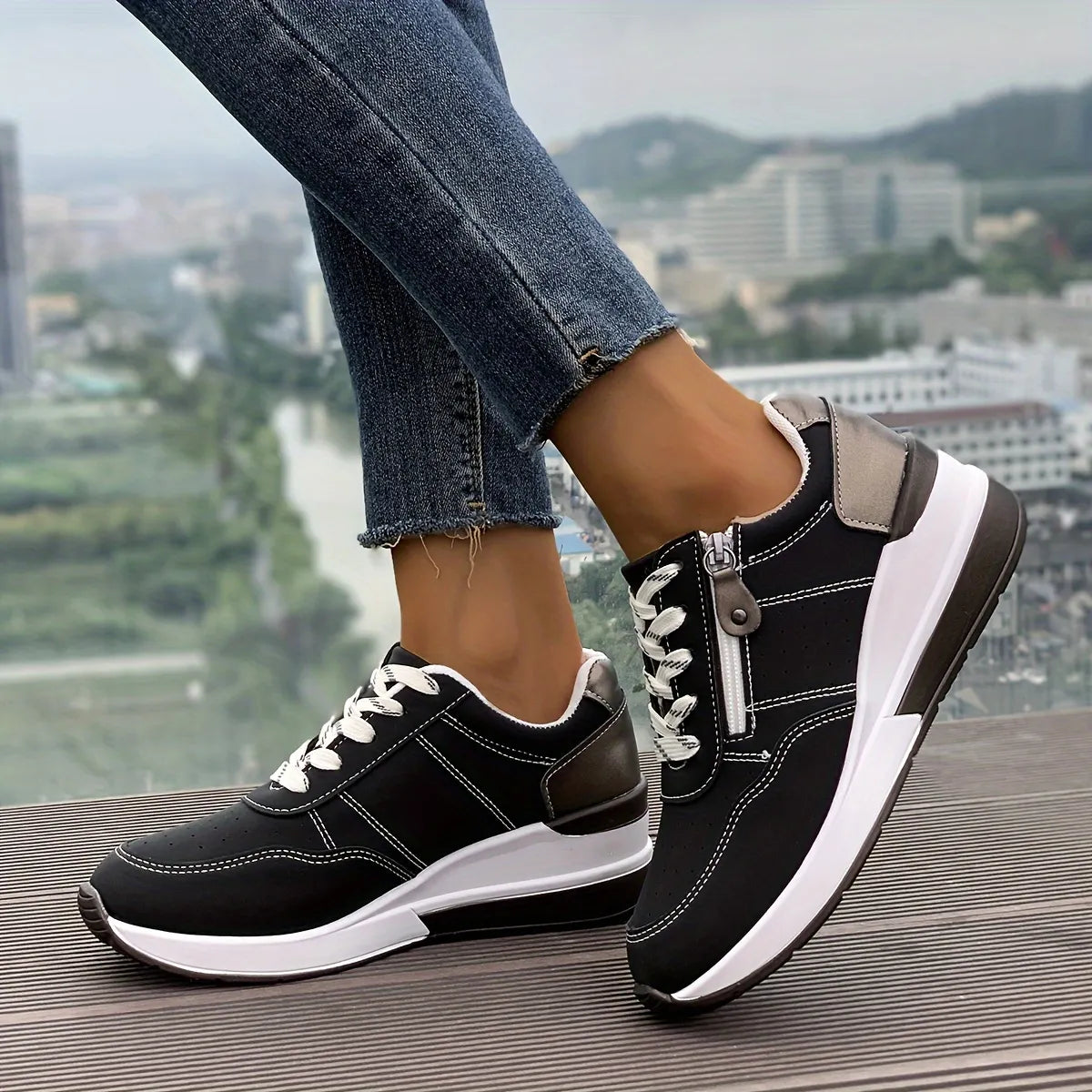 Comfortable Side-Zip Orthopaedic Trainers with Thick Sole