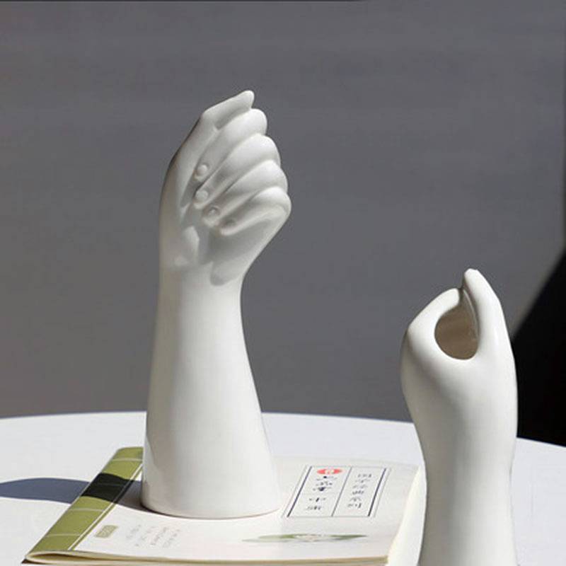 Glossy Ceramic Hand-Shaped Vase Artistic Home Decor Accent