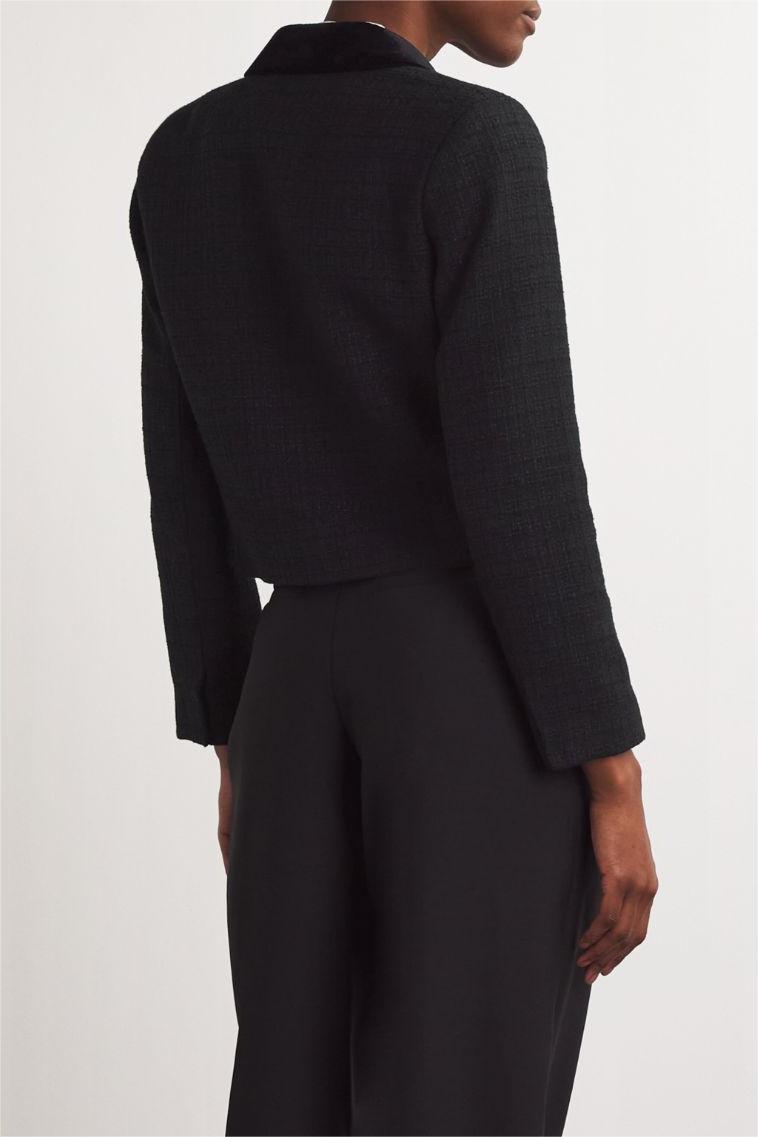 Velvet Blazer with Metal Button Details