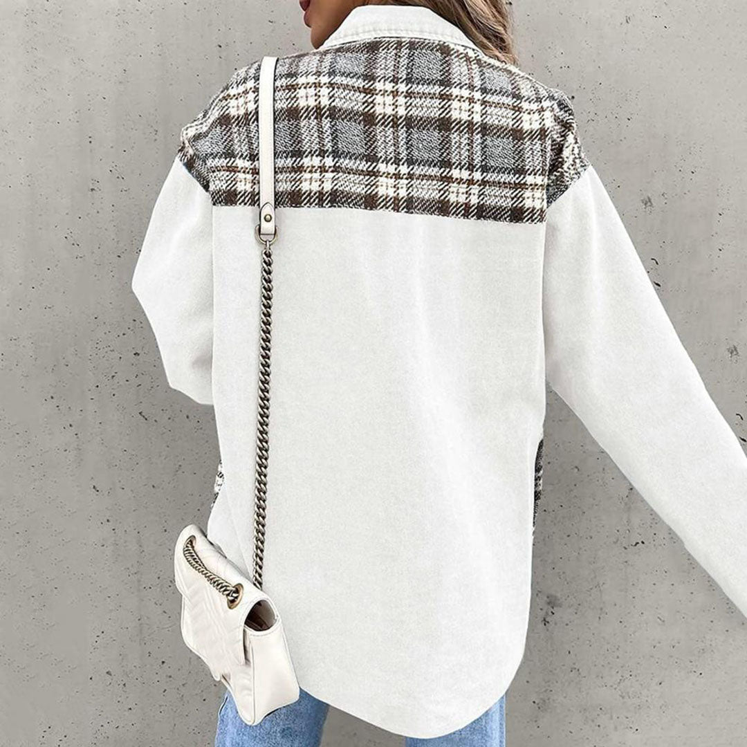 Chic Plaid Jacket with Classic Collar for Women