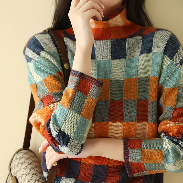 Cozy Colorblock Check Sweater for Everyday Style