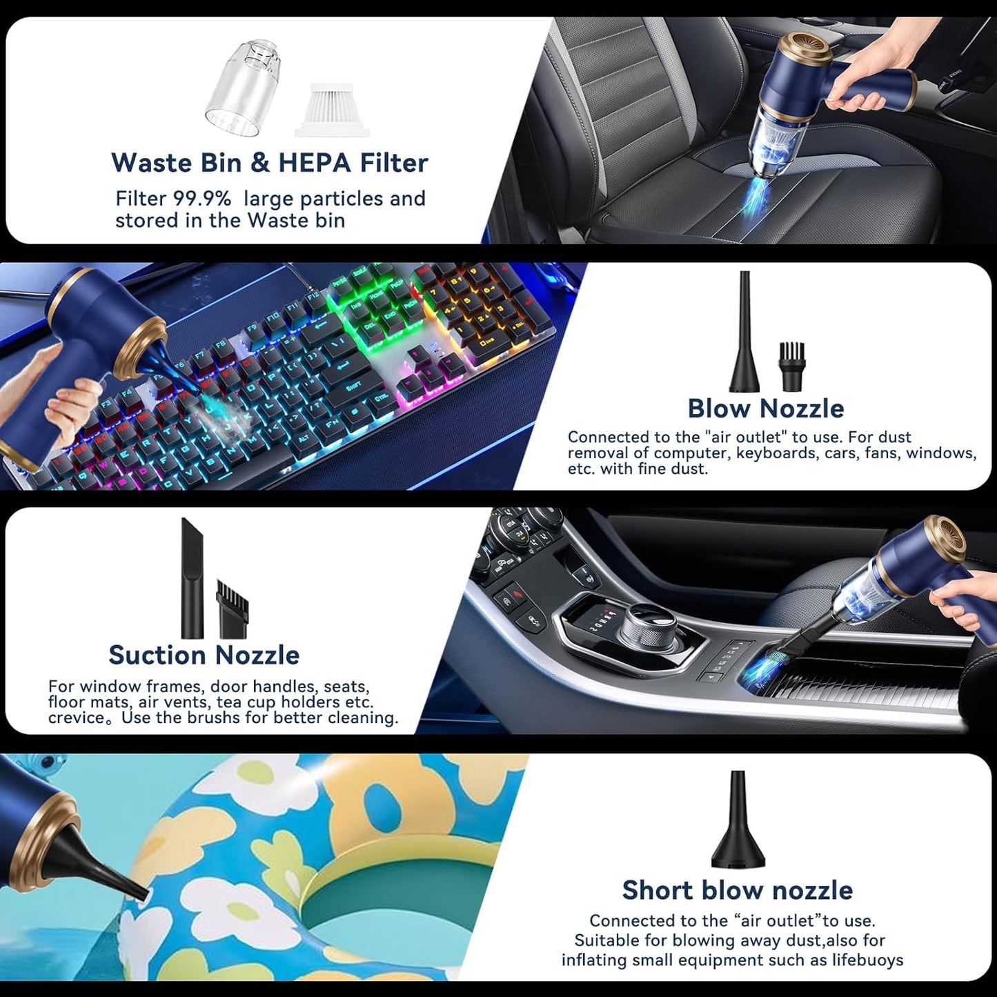 Portable Cordless Mini Vacuum Cleaner and Air Duster for Car and Home