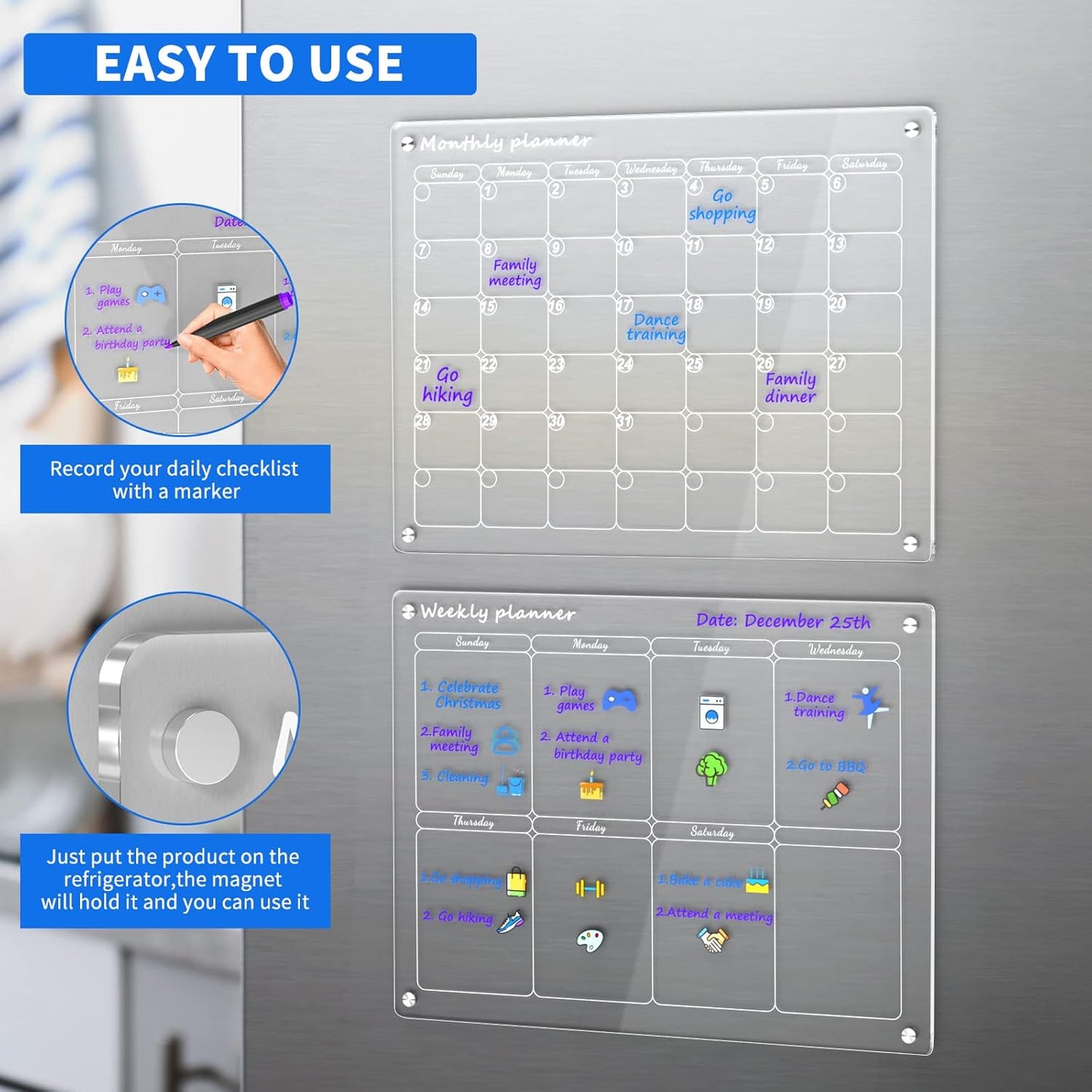 Planiva™ - Clear Acrylic Fridge Organizer & Weekly Meal Planner