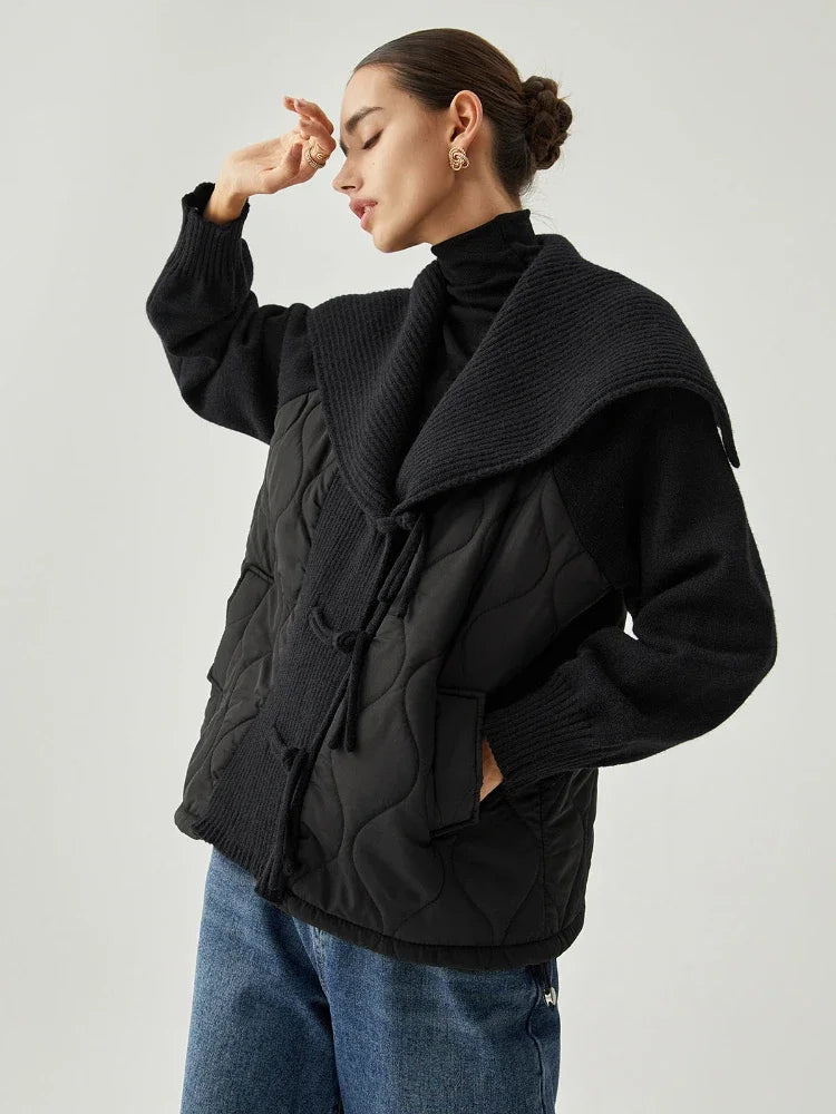 Women's Lined Jacket with Ribbed Details & Wide Collar