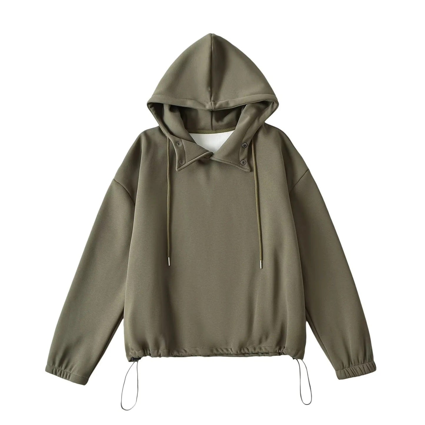 CozyNest™ - Button Detail Half Collar Loose Hoodie