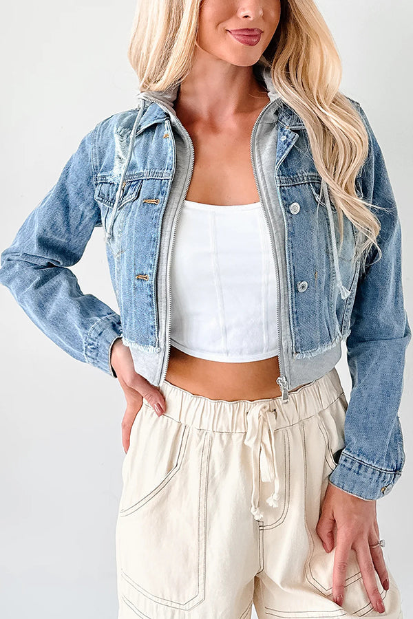 Casual Patchwork Denim Hooded Jacket