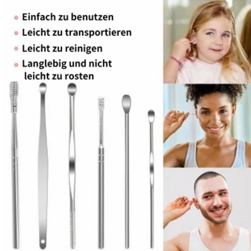 Portable Stainless Steel Ear Pick Set with Spiral Tools
