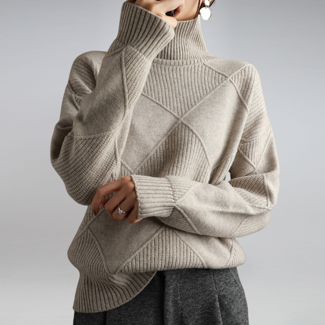 Cozy Geometric Knit Turtleneck Sweater for Women