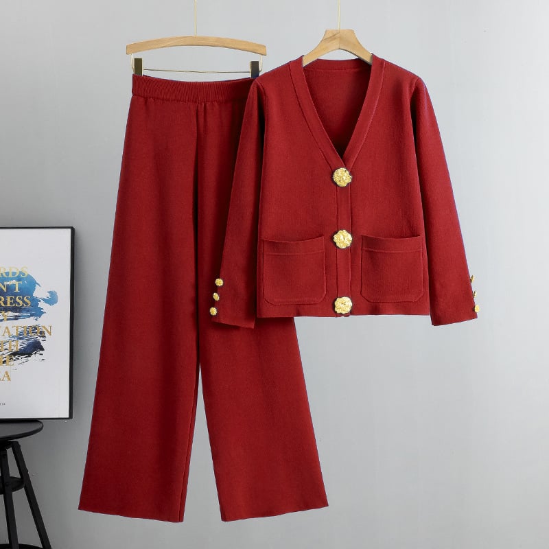 Wool Blend Sweater & Wide-Leg Pants Set