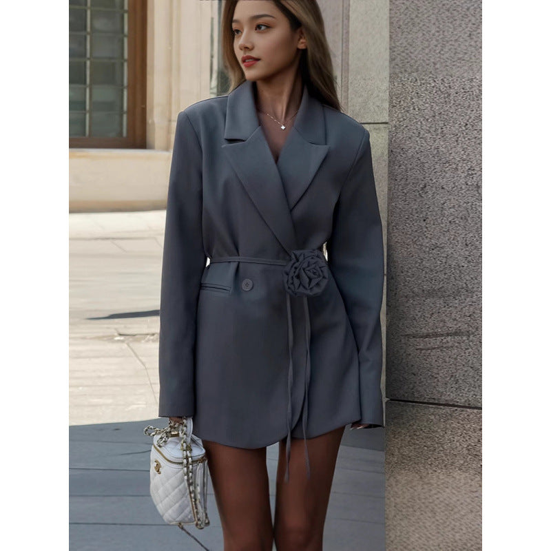 Elegant Floral Belt Blazer Dress for Women