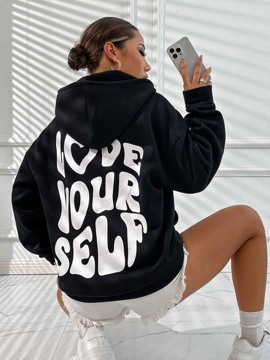 Cozy Women's Hoodie with Kangaroo Pocket and Inspirational Back Print