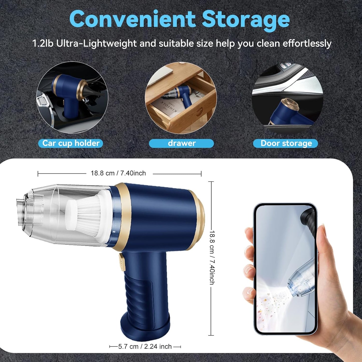 Portable Cordless Mini Vacuum Cleaner and Air Duster for Car and Home