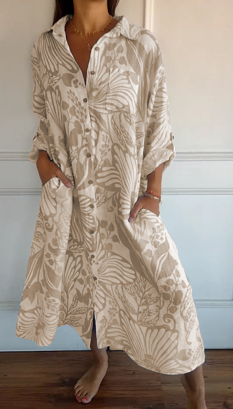 Loose Printed Lapel Dress for Effortless Style