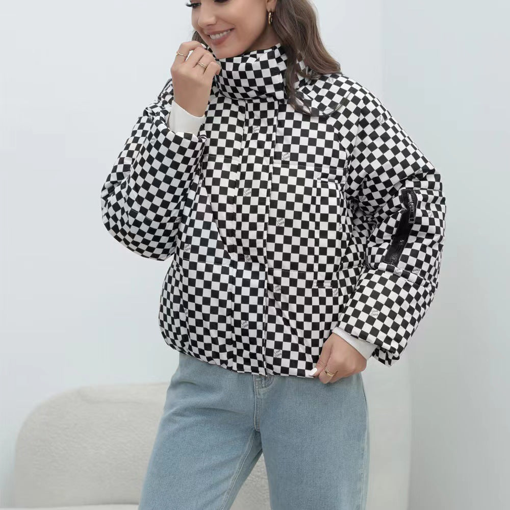 Women's Quilted Windproof Jacket with High Collar