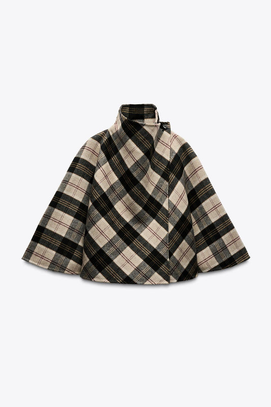 Chic Checked Cape Coat for Stylish Layering