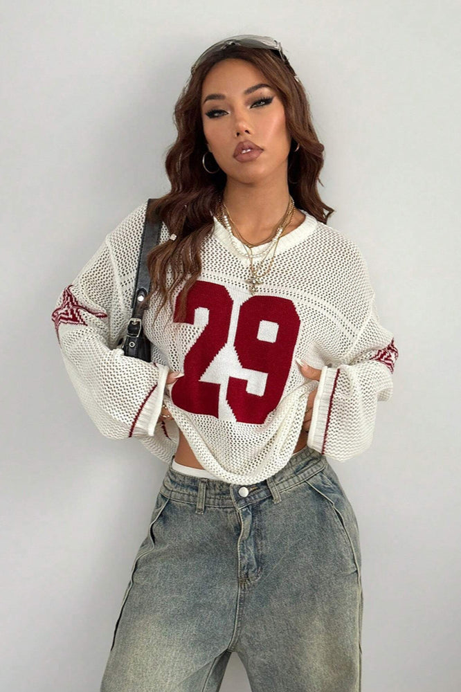 Cozy V-Neck Digital Print Knit Sweater
